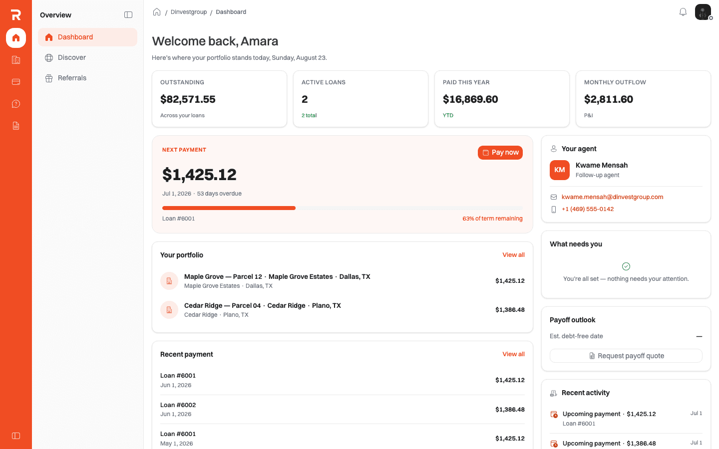 The DIG customer dashboard